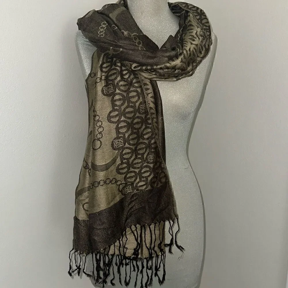 Oscar de la renta scarf pashmina Shaw bronze brown wrap